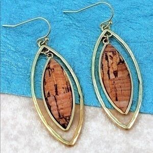 Cork and Goldtone Double Marquise Earrings